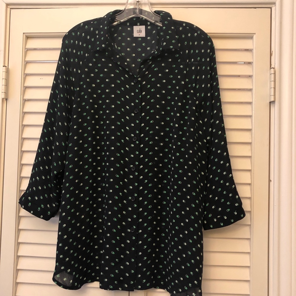 CAbi 3/4 sleeve, button-up, swing blouse